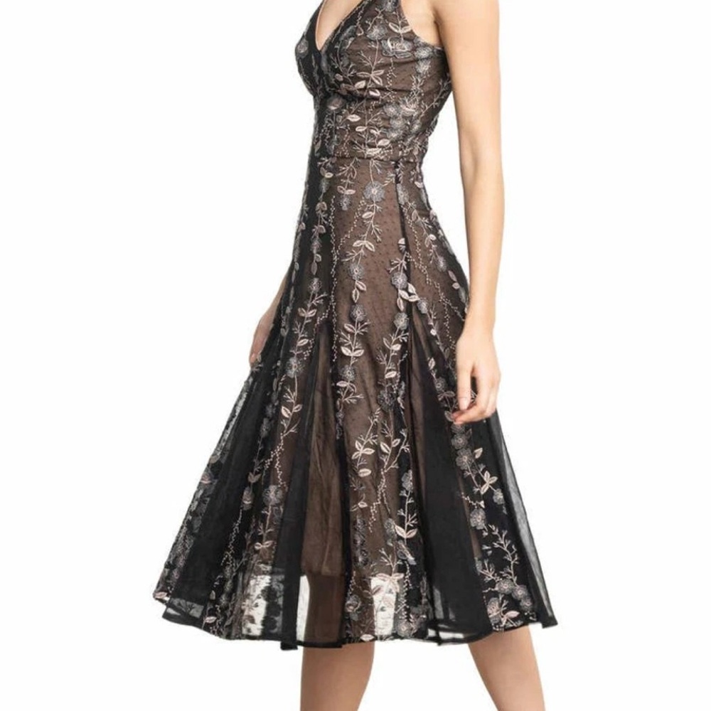 Dress the Population Black Floral Midi Dress